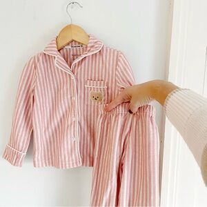 BearPaw Pink Striped Kids Pajama Set with Bear Pocket